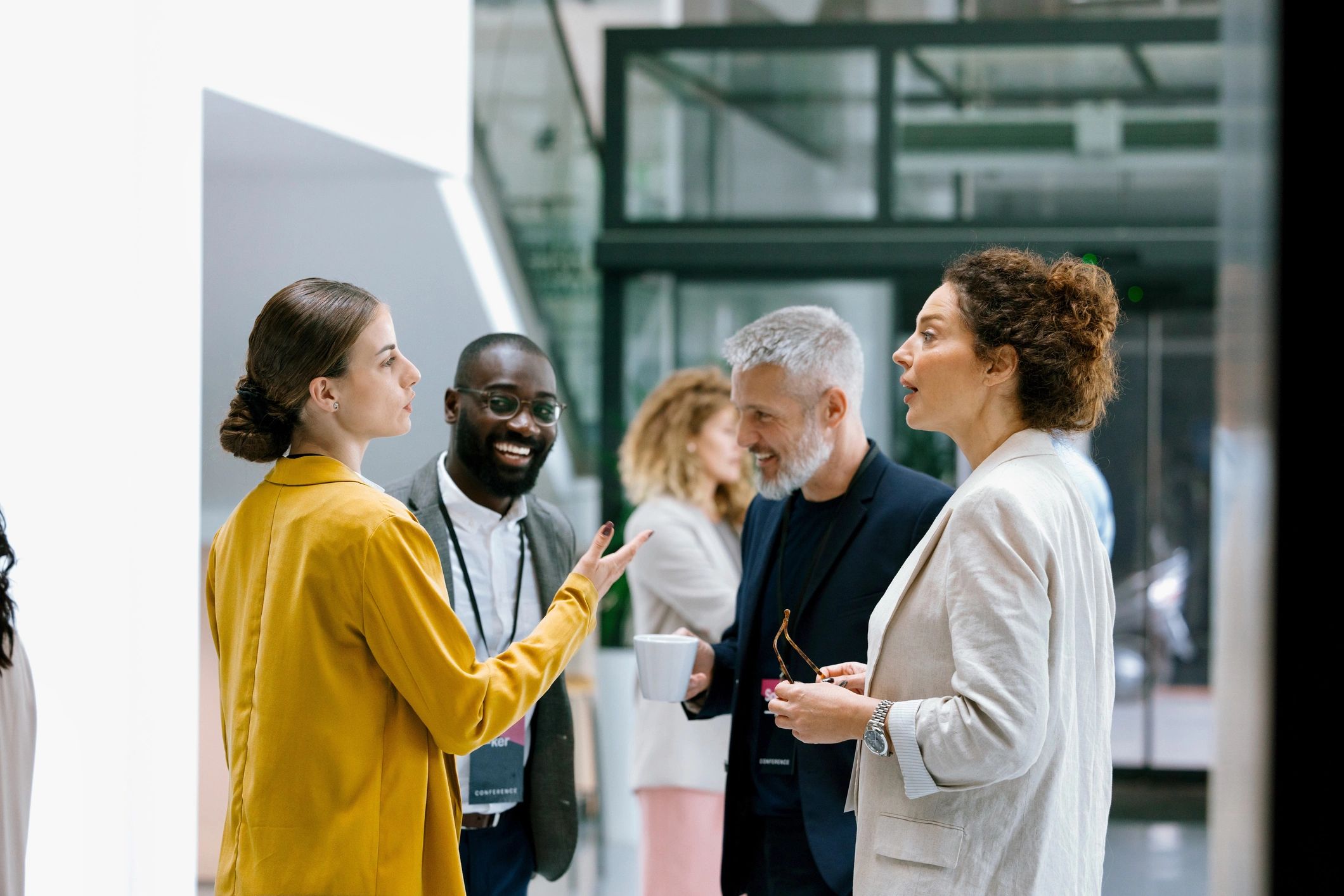 Professionals networking at a healthcare industry event