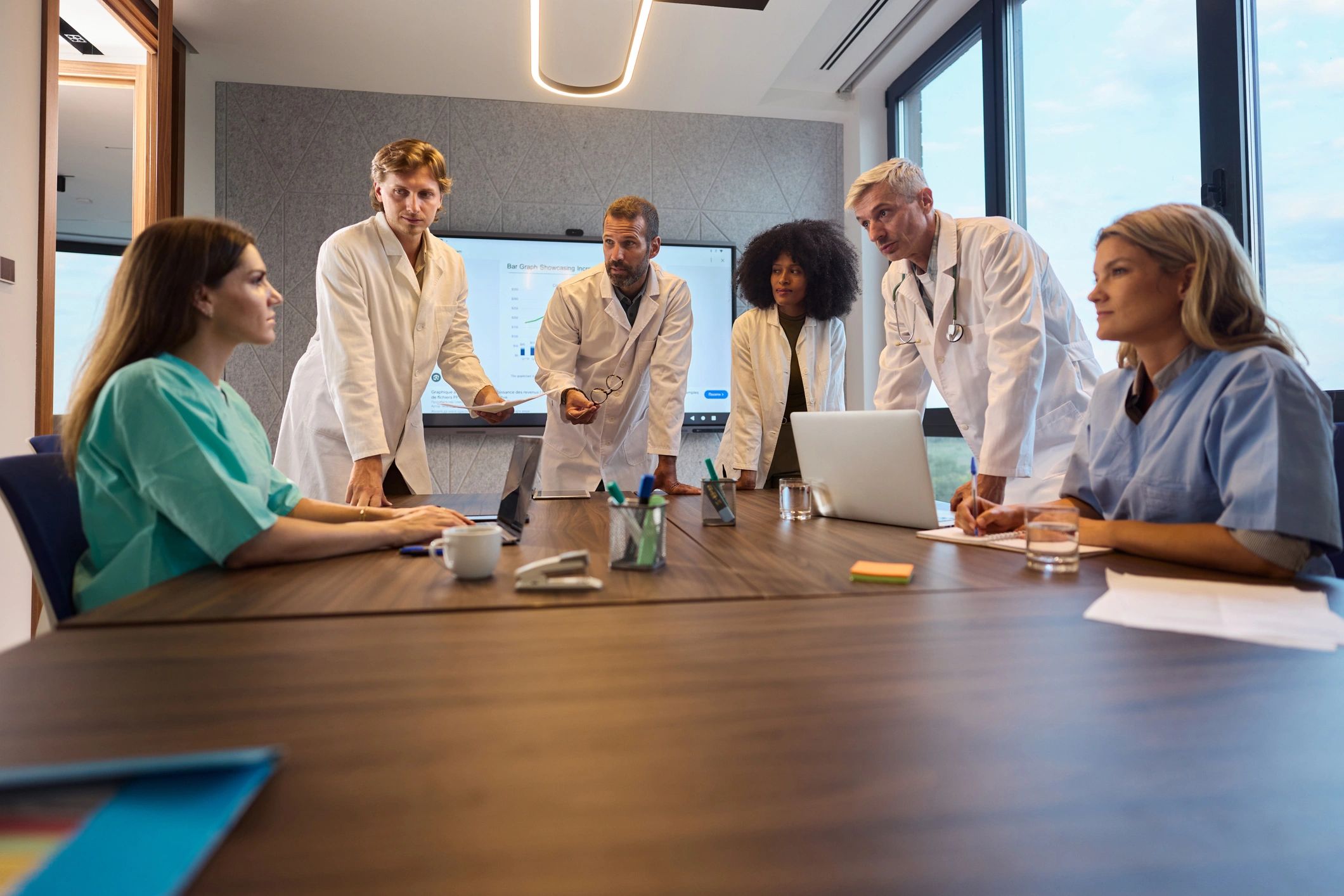 Medical experts meeting in a hospital office